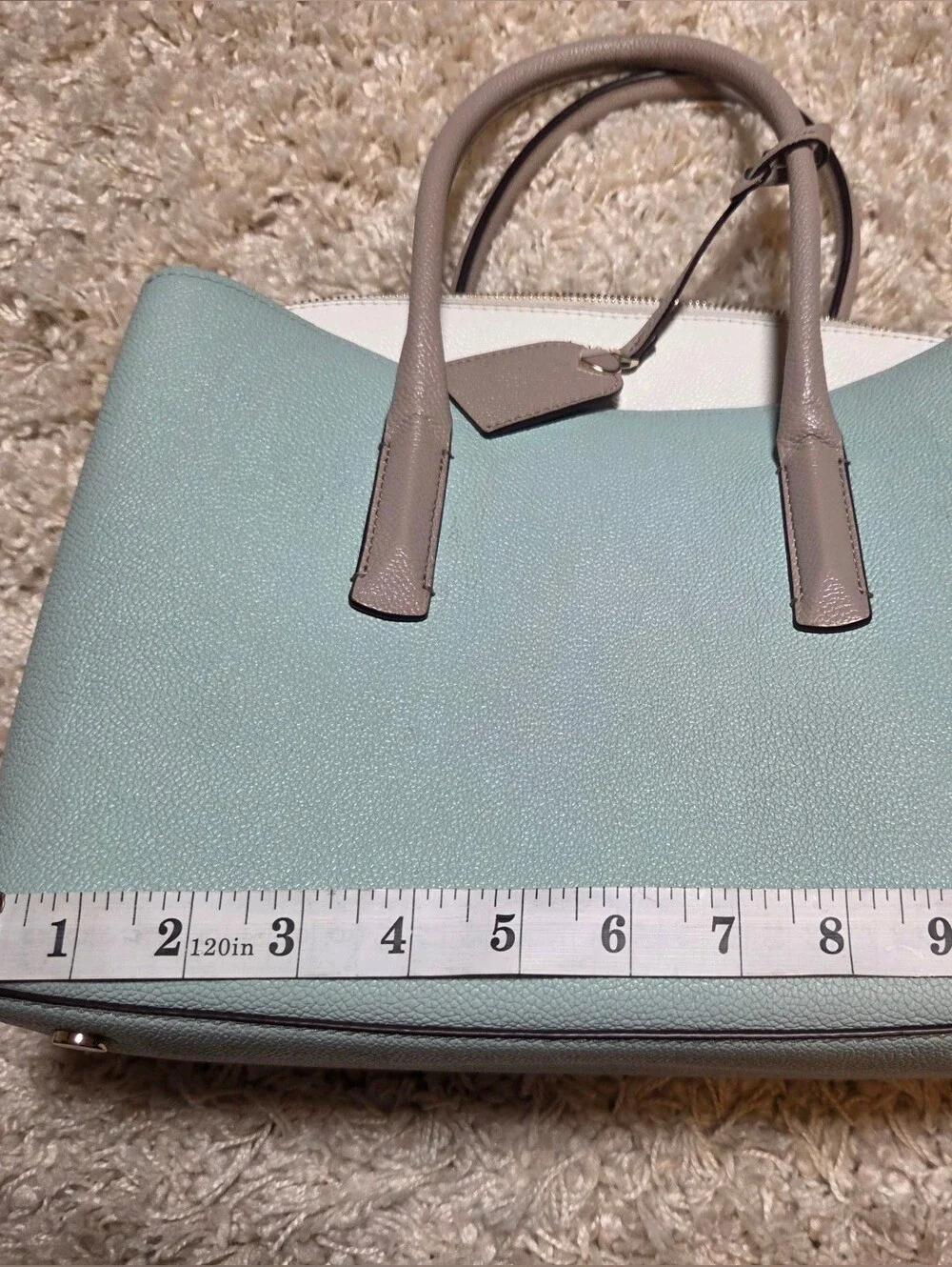 Kate Spade Pebbled Leather Satchel in Light Teal and White
